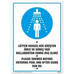Havuza Girmeden Duş Alınız Uyarı Levhası