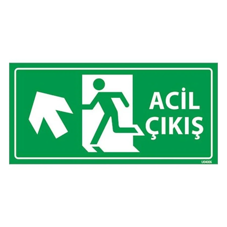 Acil Çıkış Levhası Sol Çapraz Yukarı Yön — İŞ GÜVENLİĞİ