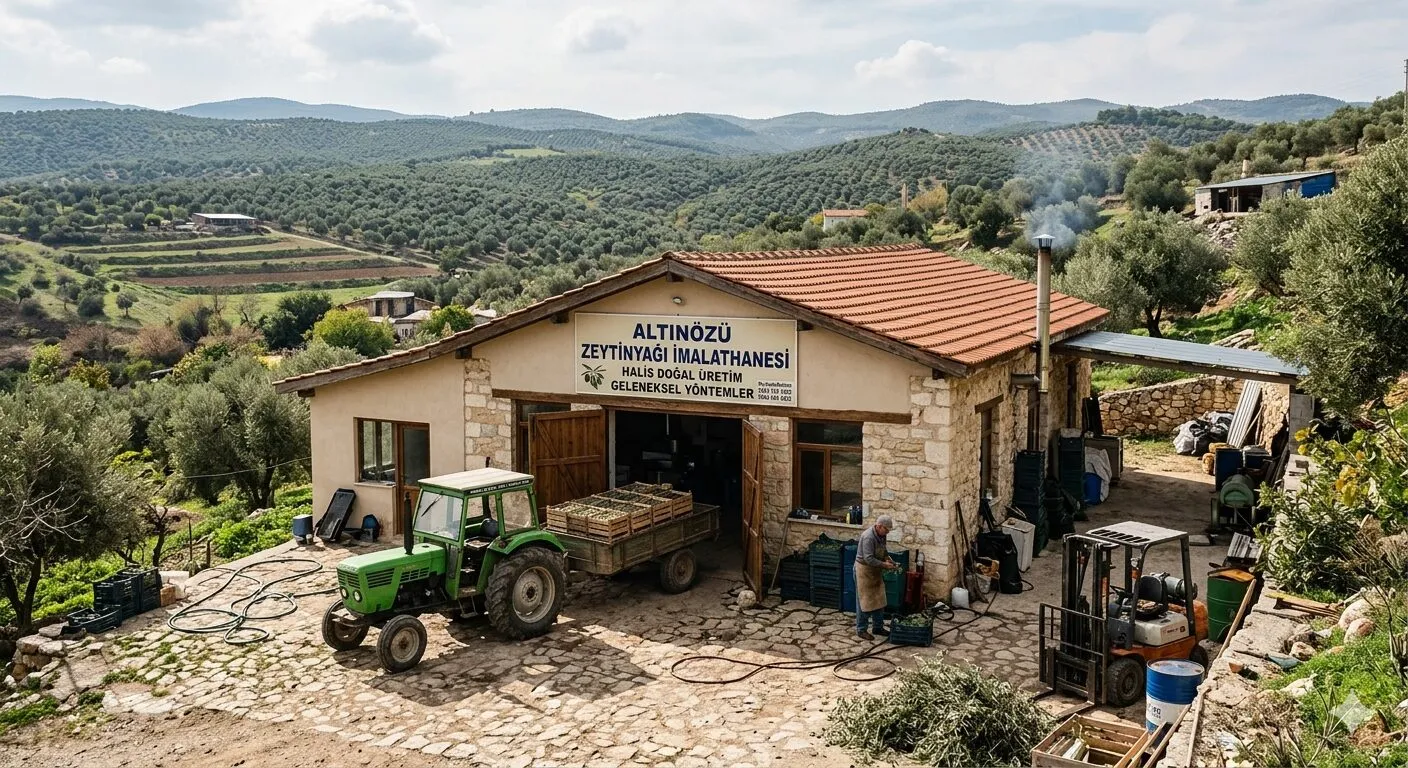 Altınözü'nde zeytinyağı fabrikası tabelası, ürün etiketi ve matbaa — Reyhanlı Reklam, zeytin diyarı esnafına yerinde hizmet