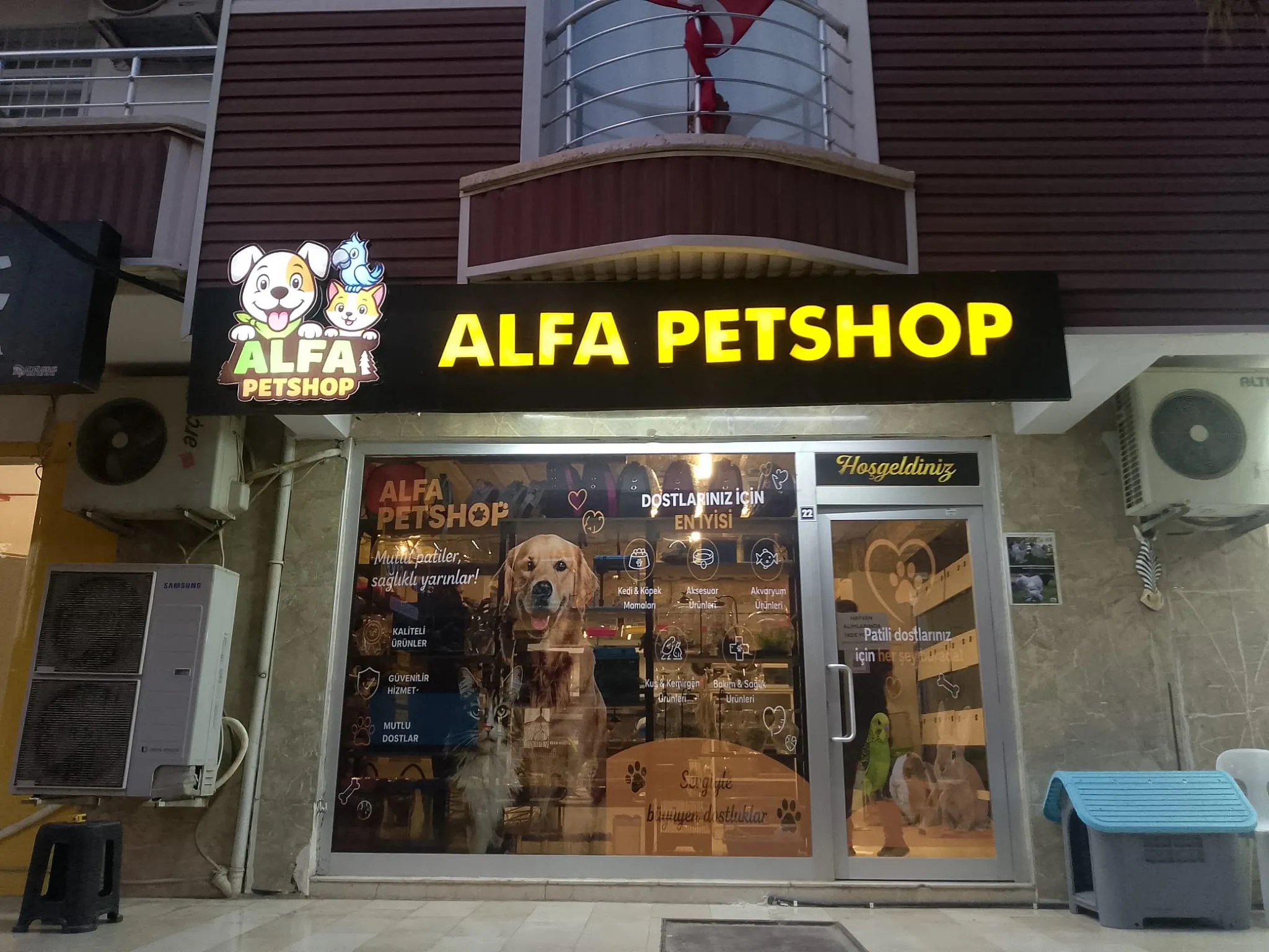 Alfa Petshop ışıklı tabela Antakya