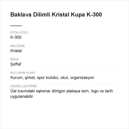 Baklava Dilimli Kristal Kupa K-300 urun bilgileri