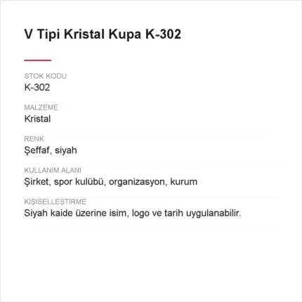 V Tipi Kristal Kupa K-302 urun bilgileri