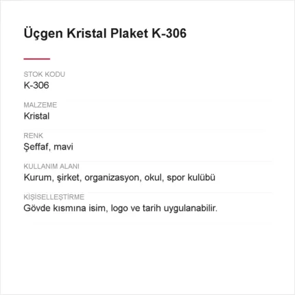 Üçgen Kristal Plaket K-306 urun bilgileri